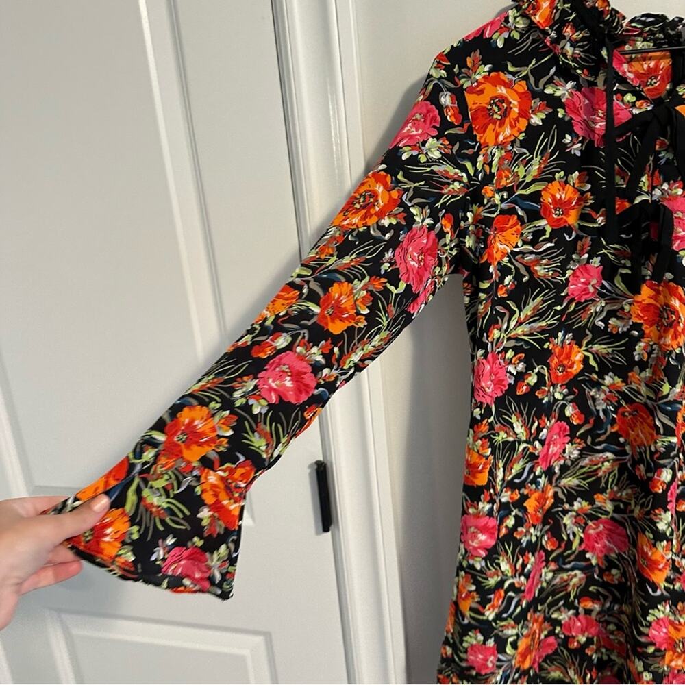 Sandro Paris Black Orange Pink Silk Floral Mini Dress Small - Picture 14 of 16